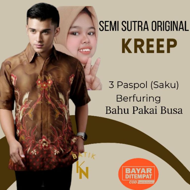 ハ Hem Batik Pria Lengan Pendek Semi Sutra Berfuring  Terbaru 2021 TREND KEKINIAN 86Q