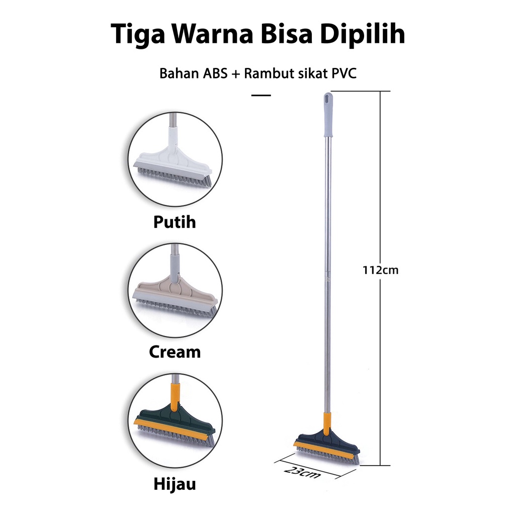 2 in1 Sikat Lantai Wiper Pembersih Lantai Dinding Kamar Mandi Gagang Panjang Portable Sapu Lancip110*23CM