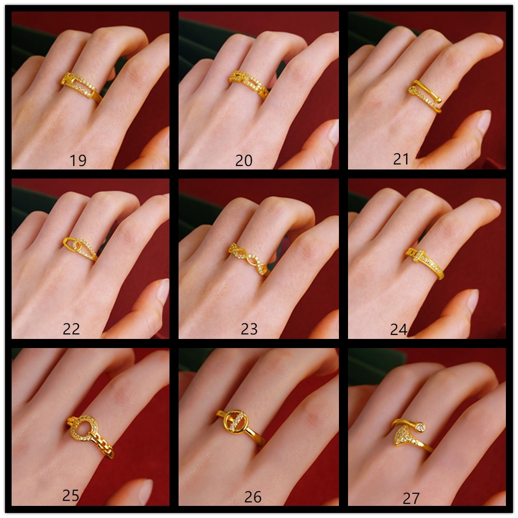 Goldkingdom Perhiasan Fashion Emas Asli Kadar 375 Bangkok Aksesoris Ready Stock 50desain Cincin Minimalis Wanita Bertatahkan Berlian Adjustable Berlapis Emas Halus Cincin