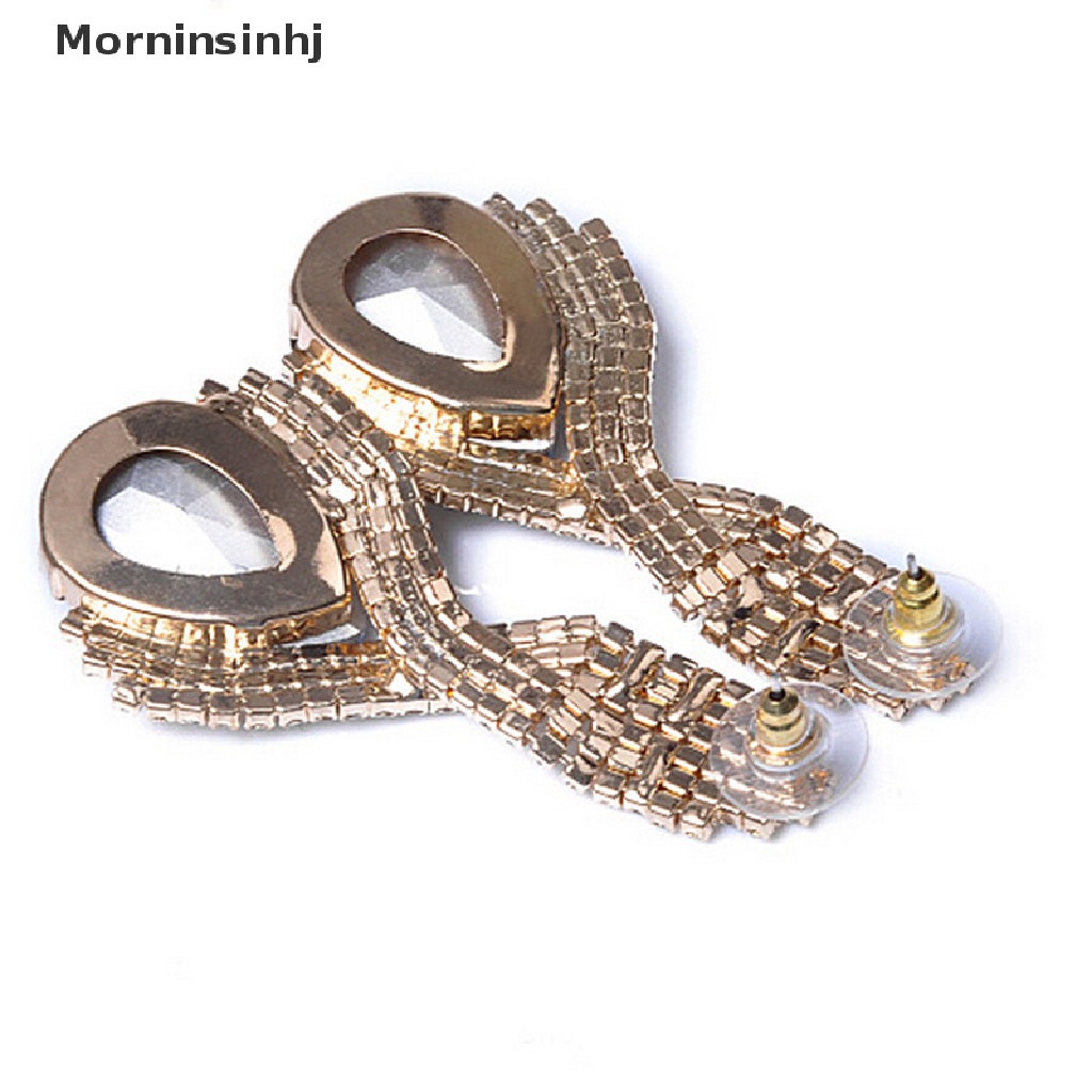 Mornin Anting Fashion Wanita Vintage Tetesan Air Warna Crytal Permata Hias Drop Earrings id