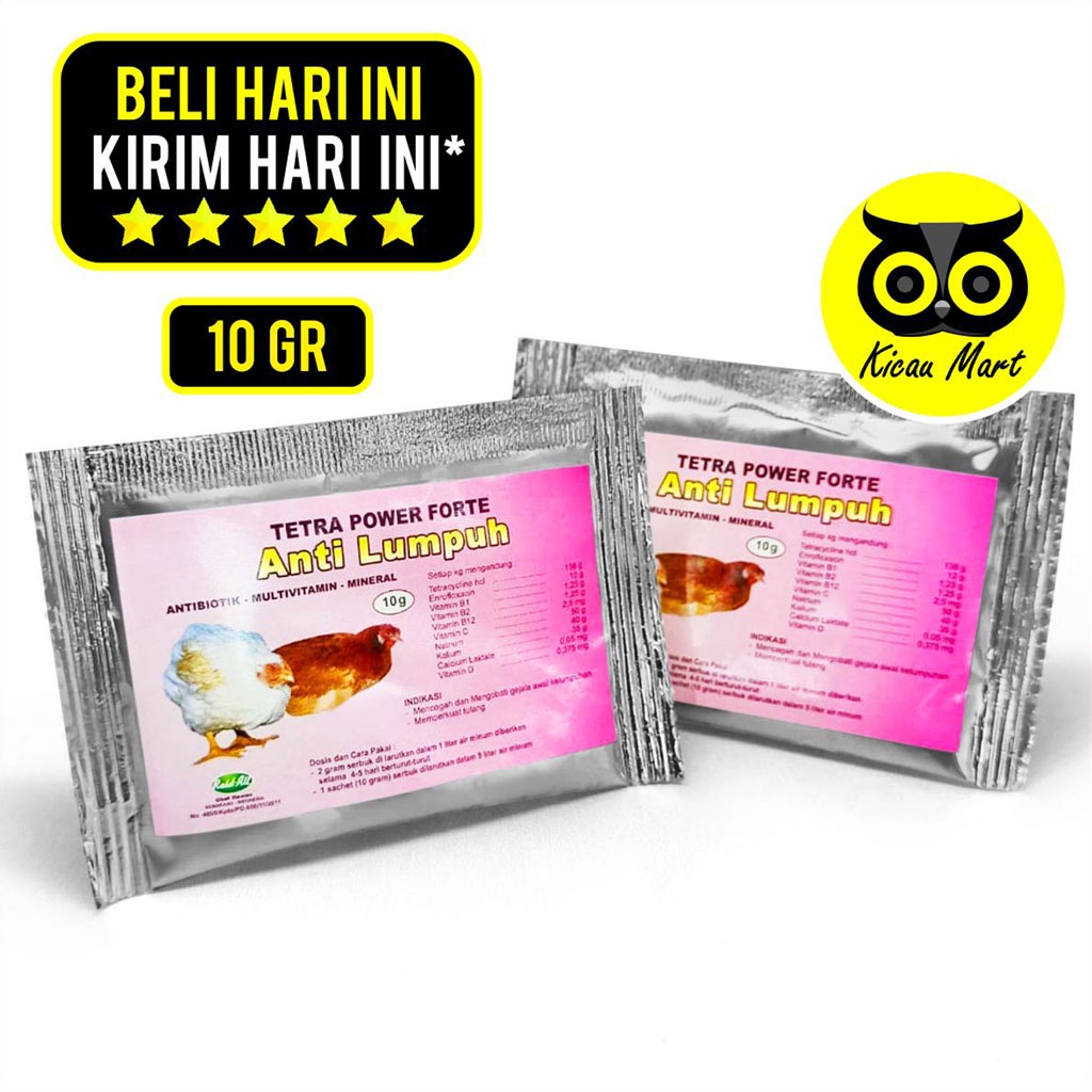 Obat Anti Lumpuh Tetra Power Forte Isi 10 Gr Antibiotik Multivitamin Mineral Obat Ayam Bebek Unggas Sakit Kaki Dingkulen Lemah Tulang Vitamin Raid All