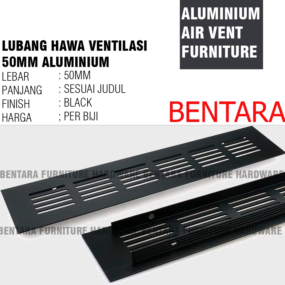 5 x 20 Cm Lubang Hawa 50 x 200 MM - Furniture Air Vent Alu Ventilasi Persegi Alumunium SILVER BLACK