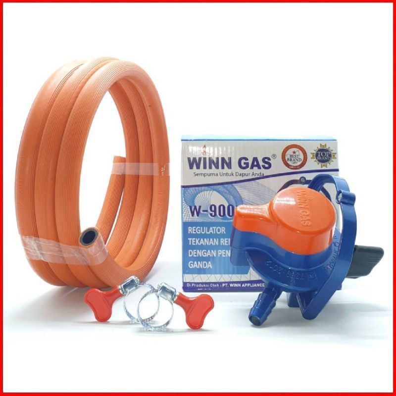 Winn Gas  ,  W  900 M ,  Win Gas , Regulator + Selang 2M + 2 Klem Double lock  , Tekanan Rendah   meter