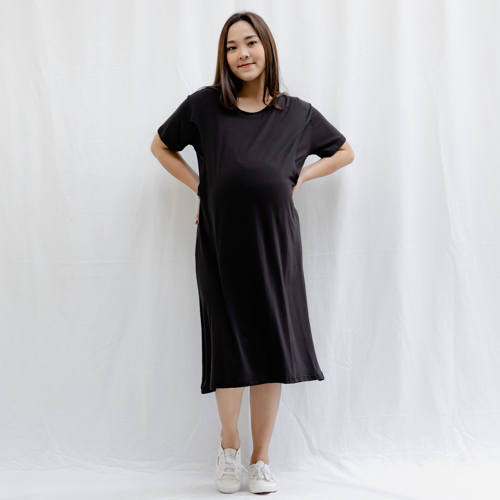 Bajuboo Hana - Dress, Midi Dress Kaos Premium, Non Busui &amp; Bumil Busui Spandex Rayon Premium