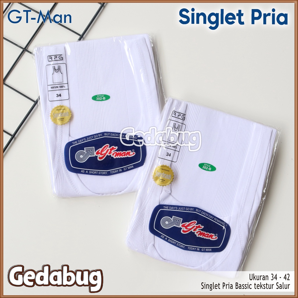 Singlet Pria Classic GT-Man 302-B | Singlet salur warna dasar Putih | Gedabug