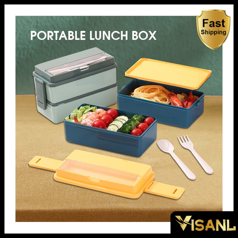 2 Susun Tahan Panas Kedap Udara Premium Quality Protect Fresh Kombinasi / Kotak Makan Siang Anti Bocor Lunch Box Anti Tumpah / Free Alat Makan