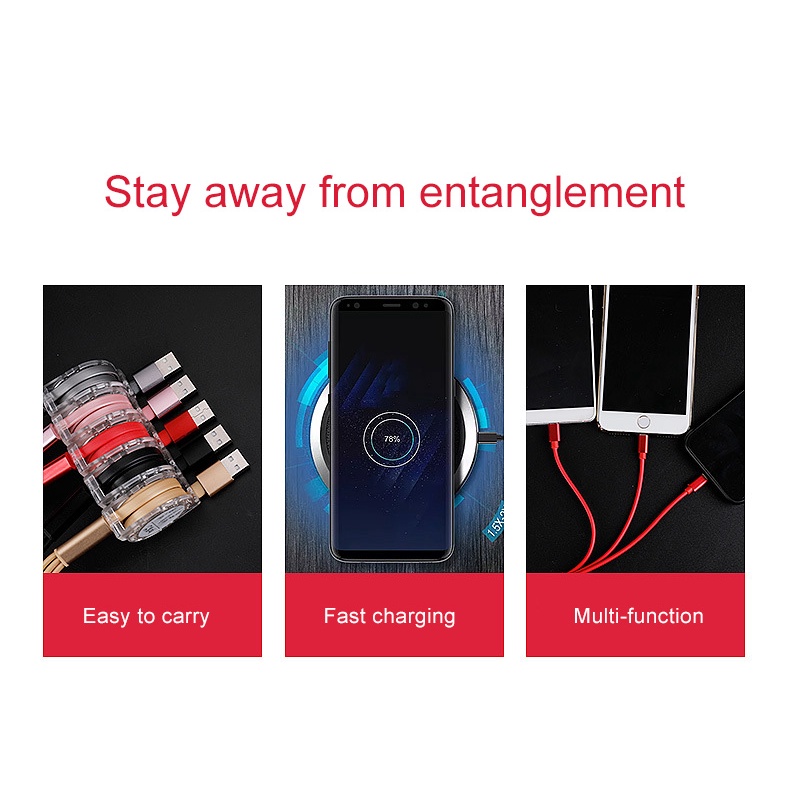 【Ready Stock】YUN Mall  3IN1 NANVAN KABEL DATA FAST CHARGING Kabel Pengisi Daya USB Tipe C 1M ALL TIPE HP Dapat Ditarik untuk Ponsel Samsung Xiaomi Huawei, Kabel Pengisian Cepat TPE