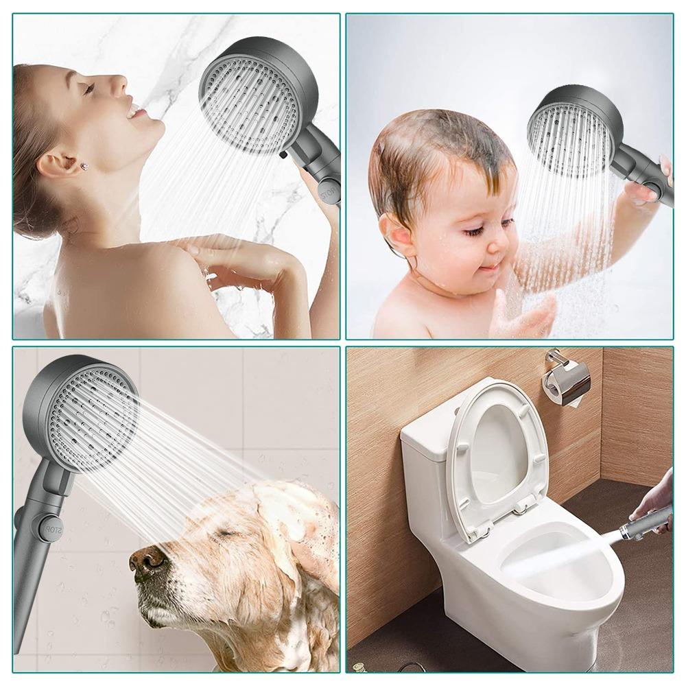 【 ELEGANT 】 Kepala Shower 5mode Adjustable One-key Stop Pijat Hemat Air Aksesori Kamar Mandi Genggam