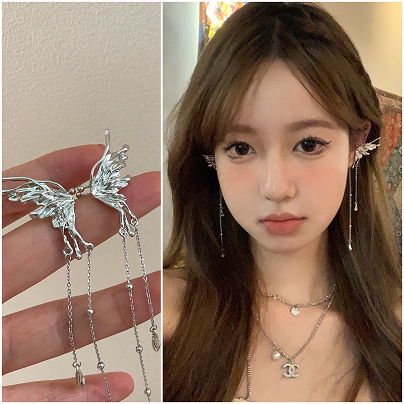 Elegan Rumbai Panjang Angel Ear-clip Untuk Wanita Fantasi Tindik Tanpa Telinga Tulang Manset Anting Perhiasan Hadiah Pesta