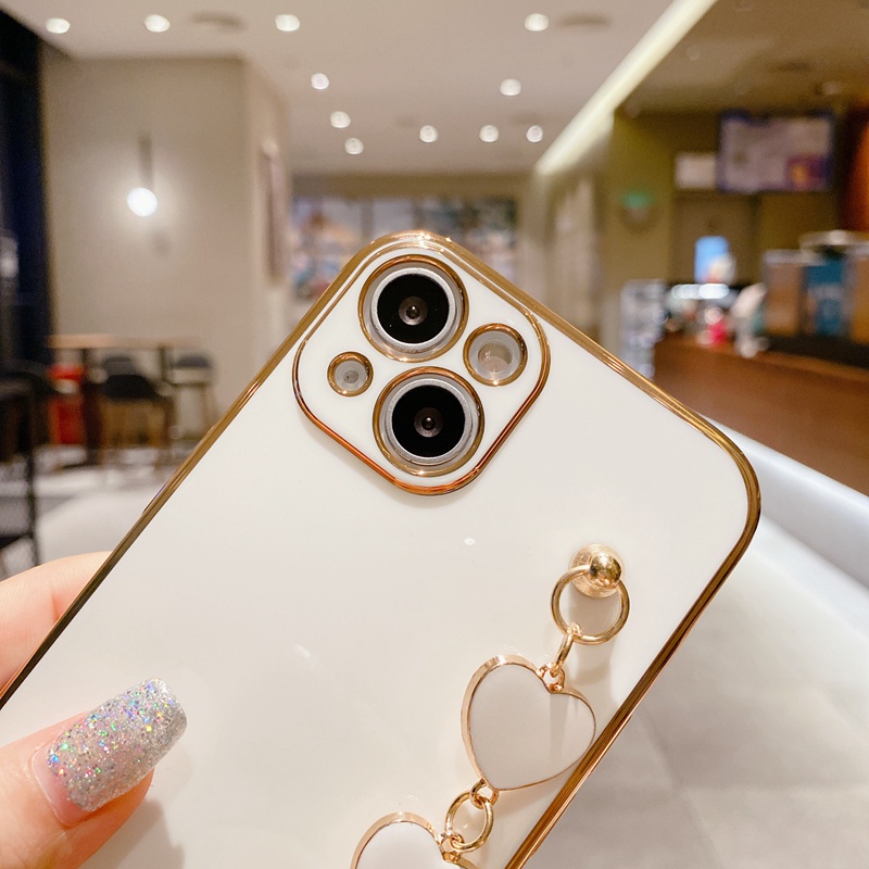 IPHONE Tali Kecil Segar Dan Sederhana Pergelangan Tangan Dengan Tepi Lurus Electroplated Casing Handphone Untuk Iphone14 13 12 11 Pro Max X XS Max Xr7 8 Plus TPU Soft Shell