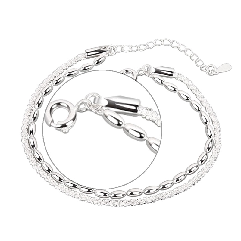 Fashion Baru925 Sterling Silver Double Layer Gelang Manik-Manik Indah Sederhana Wanita Gelang Aksesoris Perhiasan Halus