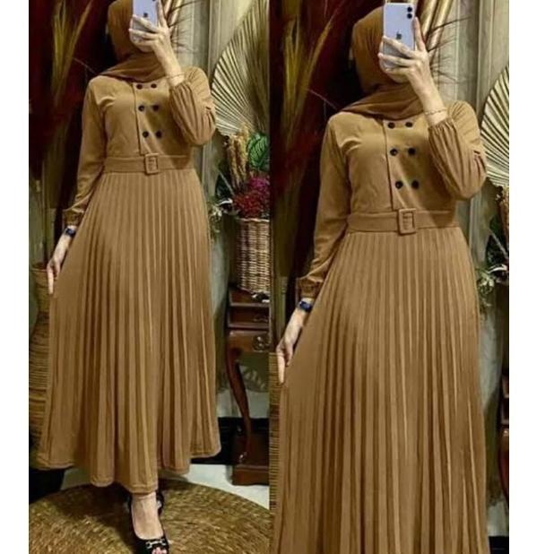 REKOMENDASI PROMOGamis plisket premium kancing hidup sabuk lepas/gamis terbaru/gamis/gamis drees ter