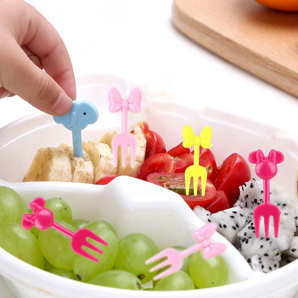 [Elegan] Lunch Picks Mini Kreatif Lucu Reusable Plastik Kartun Hewan Buah Makanan Picks