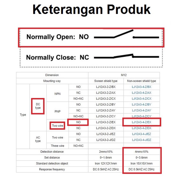 [HAEBOT] Inductive Proximity Sensor Induktif NO 2 Kabel 4mm LJ12A3-4-Z/EX 6-36V DC LJ12A3 4 Z EX Normally Open Metal Detector Limit Pendeteksi Logam