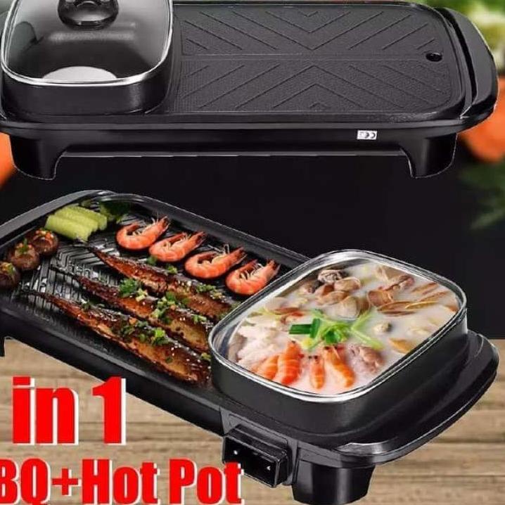 ➯ Kompor Panggangan Bbq Dan Hotpot Elektrik 2 In 1 Grill Bbq Hotpot Elektrik Anti lengket Panggangan