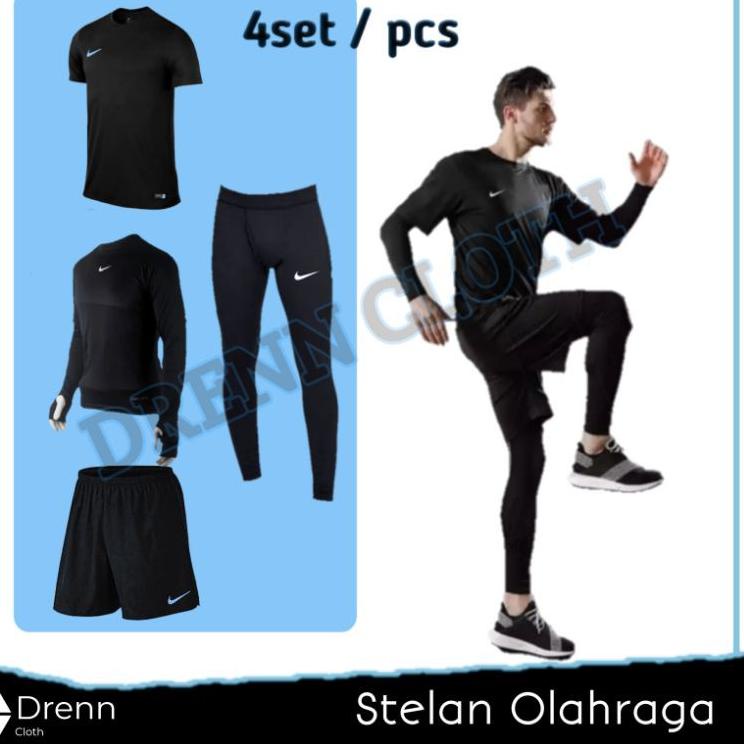 Ready Stok 4 in 1 Full Set Setelan Olahraga Pria Premium Manset Baju Olahraga Futsal Running Sepakbo