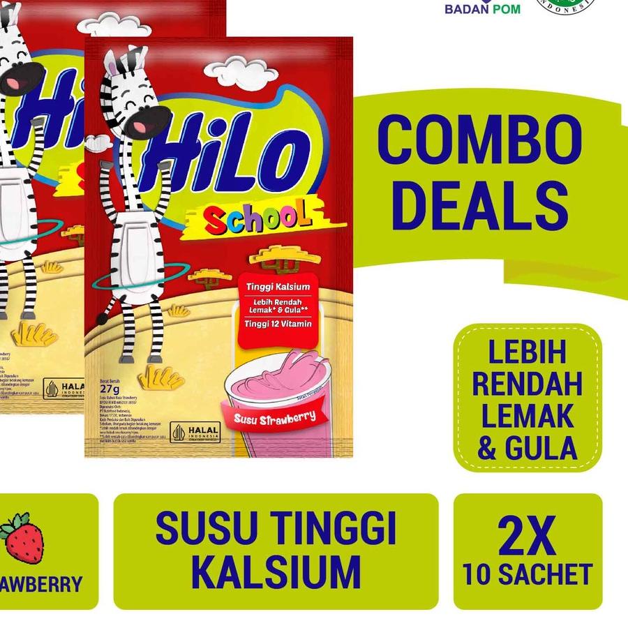 

✫ Twin Pack - HiLo School Susu Strawberry 10 Sachet - Tinggi Kalsium Lebih Rendah Gula ♞