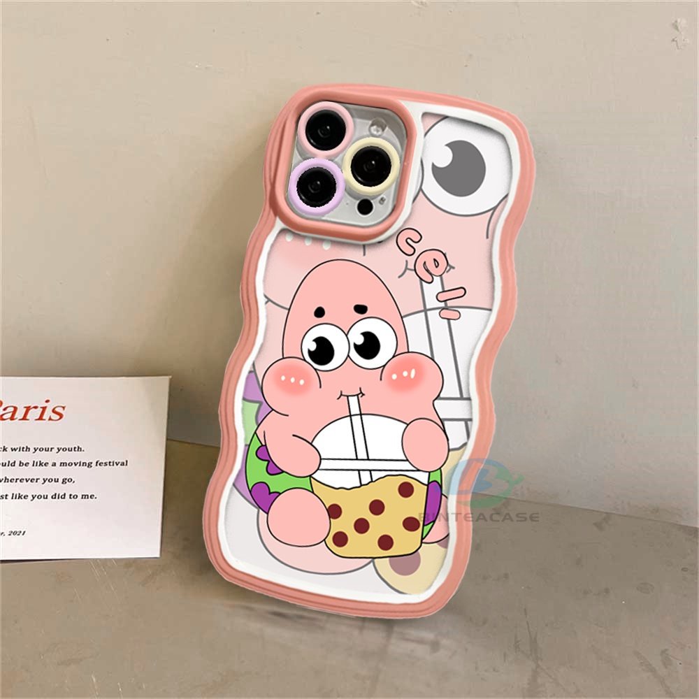 Realme C53 C55 10 C30 C31 C35 C21Y C25Y RealmeC11 2021 C15 C25 C17 C12 C3 C2 Realme 8i 7i 5 5i 6i 7 Pro Bubble tea SpongeBob Dan Patrick Star Tepi Melengkung TPU Phone Case Binteacase