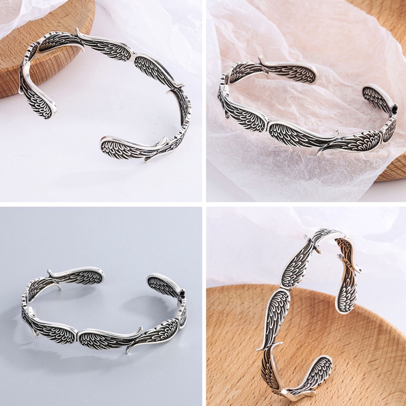 Vintage Sayap Malaikat Silver Gaya Gelang Guardian Angel Bangle Unisex