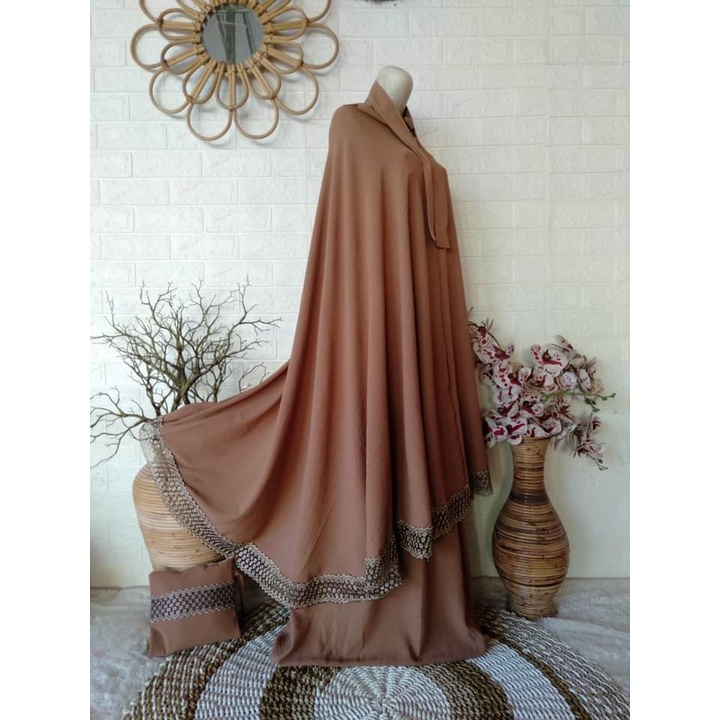 mukena dewasa renda bahan crinkle polos 3in 1