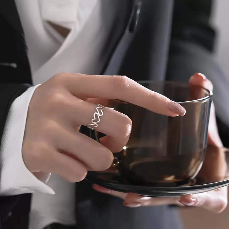 Papaozhu Bergaya s925 Perak Berongga Hati Ke Hati Kalung Cincin Gelang Untuk Wanita Perempuan Sederhana Peach Jantung Gelang Temperamen Leher Perhiasan