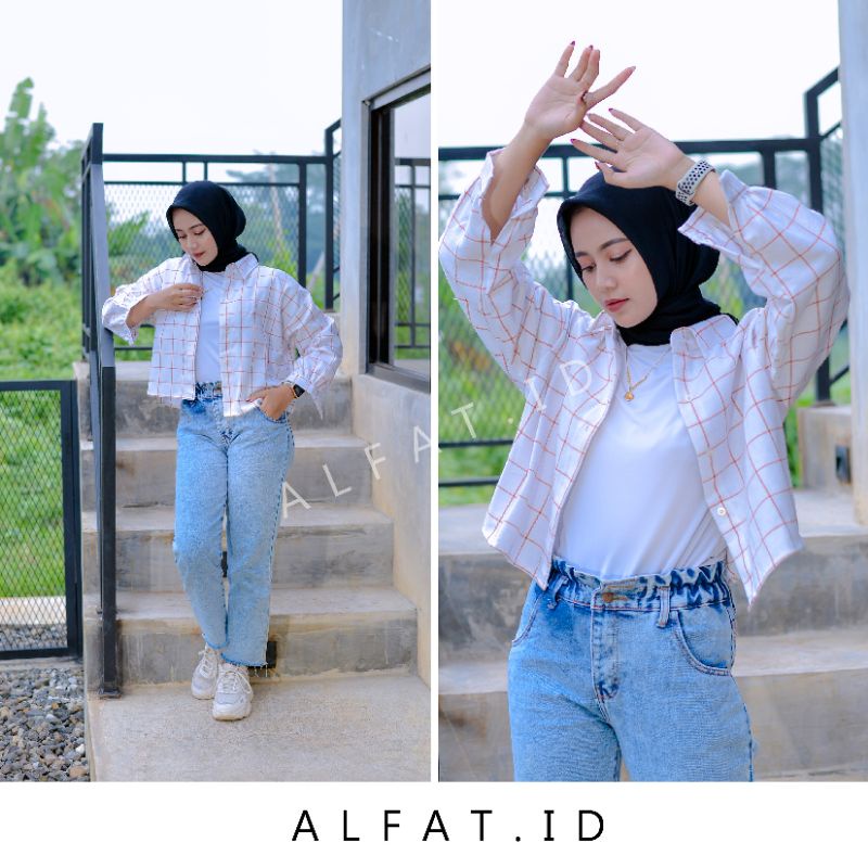 crop top flanel / kemeja crop wanita