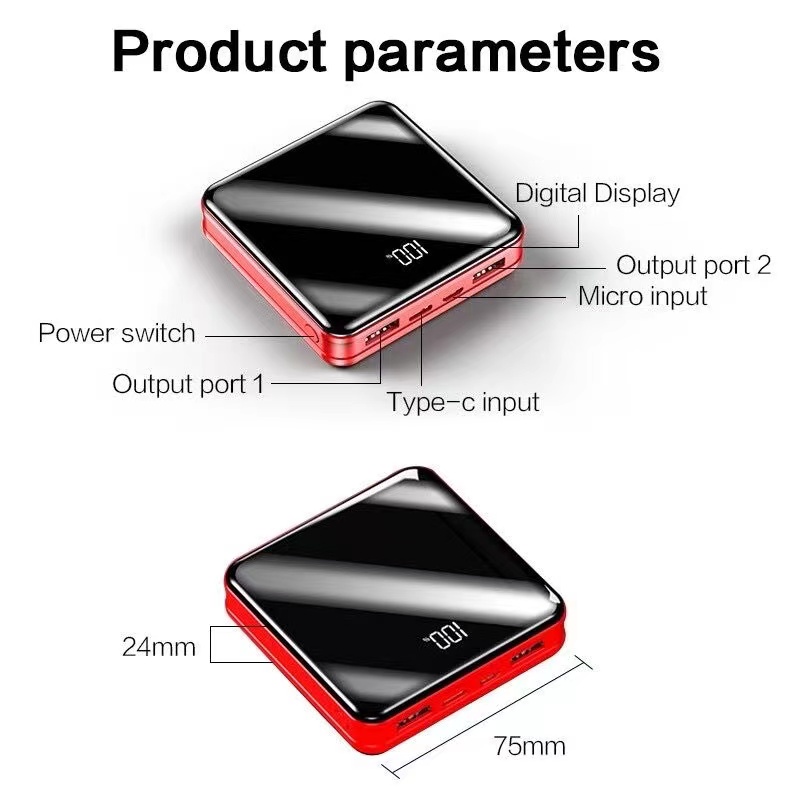 Powerbank 20000mAh 3 Kabel Pengisian Cepat Kapasitas Penuh Mini Dual USB Portable Digital Display LED