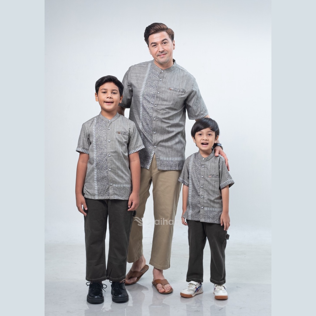 Baihaqi Kids Kemeja Koko Couple Nahyan Grey Legan Pendek BAKP52C