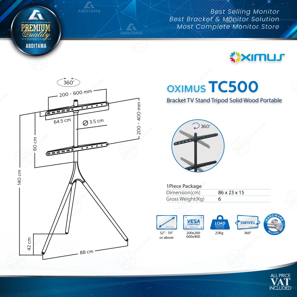 Bracket TV Standing Tripod Sudut Portable Kayu 32&quot; - 70&quot; Oximus TC500