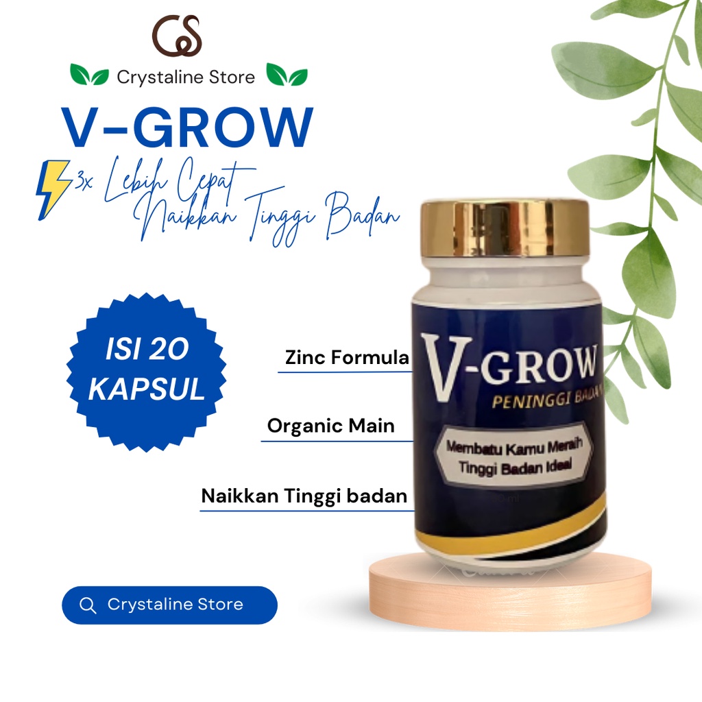 Crystaline Peninggi badan alami V-GROW isi 20 Kapsul Solusi ampuh menaikkan tinggi badan