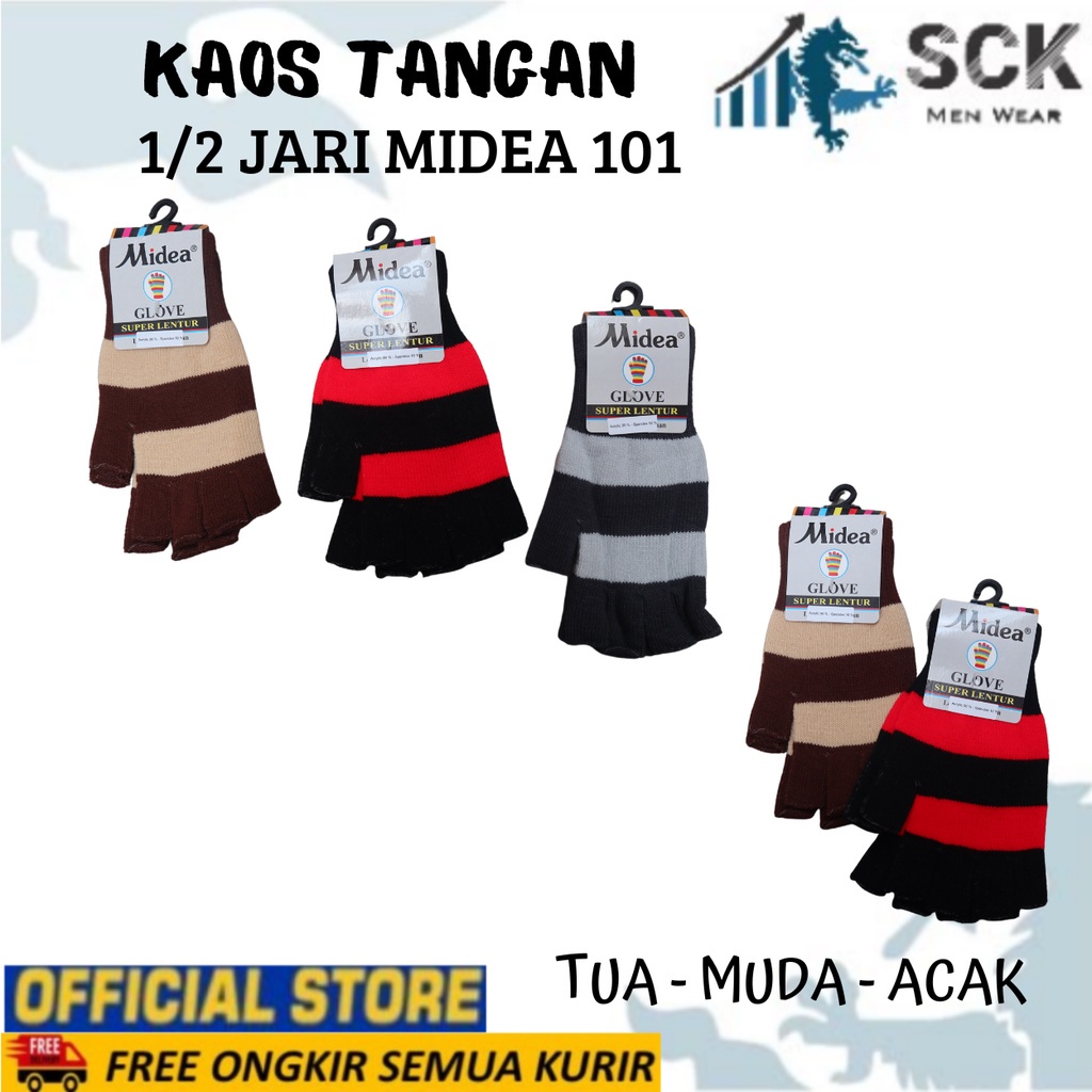 Sarung Tangan MIDEA 1/2 Jari 101 Strip WARNA / Kaos Tangan Wanita Dewasa Cerah Gelap Polos / Perlengkapan Otomotif – SCK