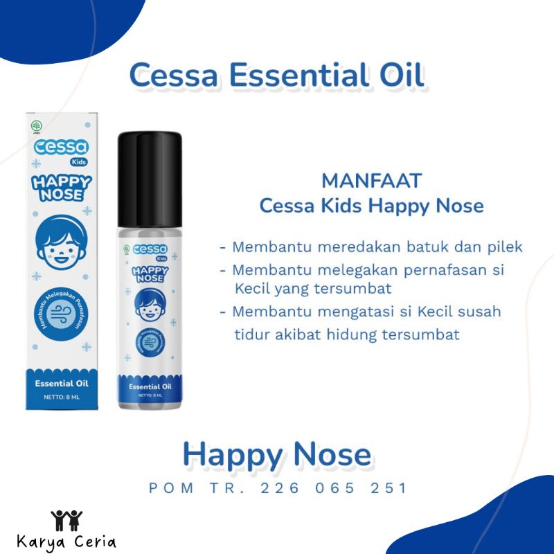 Kids Cessa Biru Happy Nose Melegakan Pernafasan Cough Flu Batuk Pilek Essential Oil