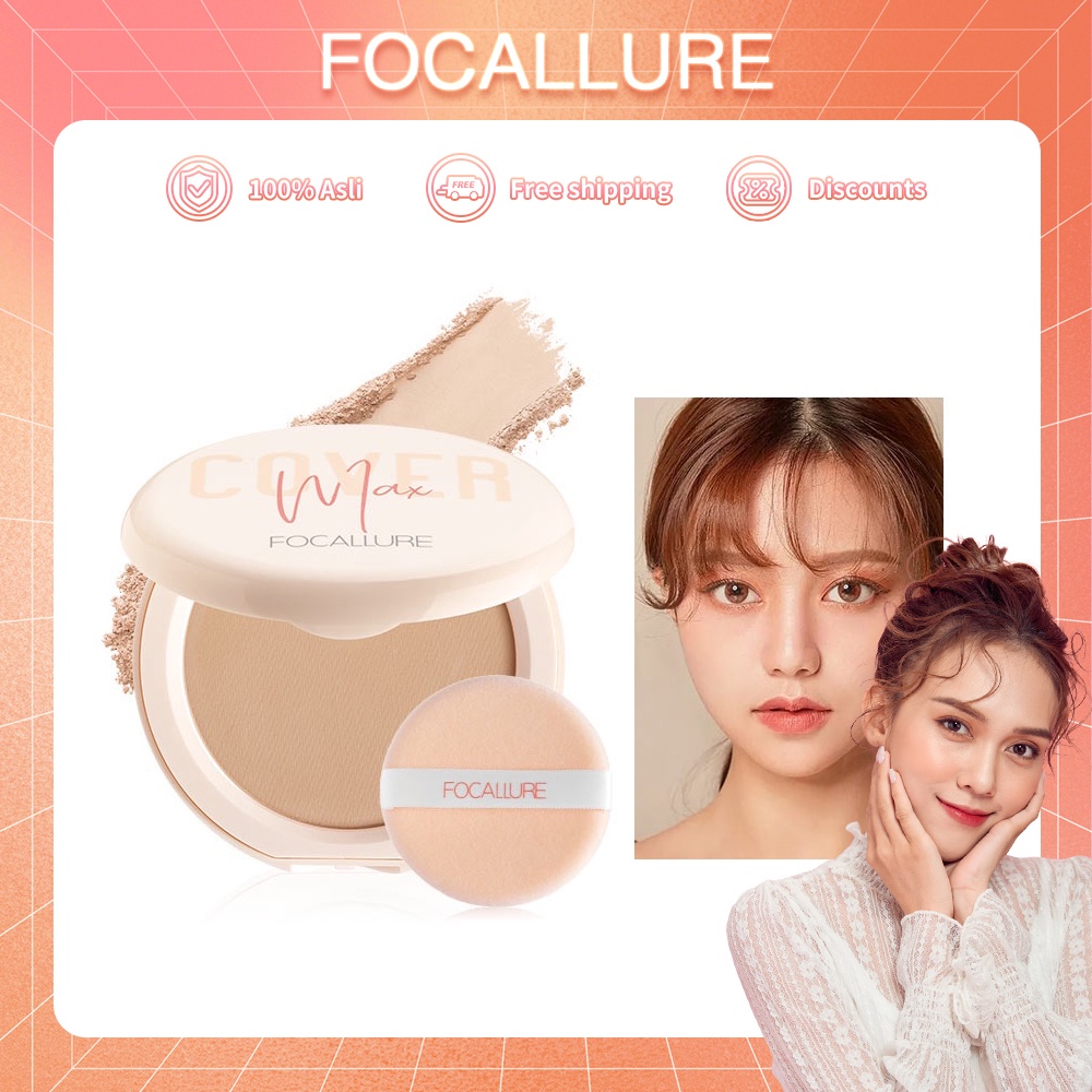 [BPOM] FOCALLURE Oil-Control Bedak Padat Fine Power Bedak Padat Glowing Tahan Air Dan Tahan Lama Power Bedak Padat Glowi