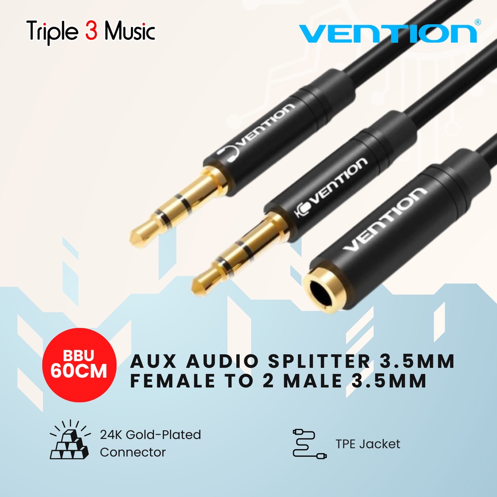 Vention BBU 0.6M Kabel Aux Audio Splitter 3.5mm pemisah mic&amp;headphone