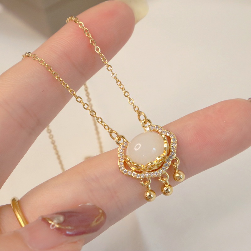 Ins Korea Fashion Opal Liontin Beruntung Kalung Perempuan Bell Klavikula Rantai