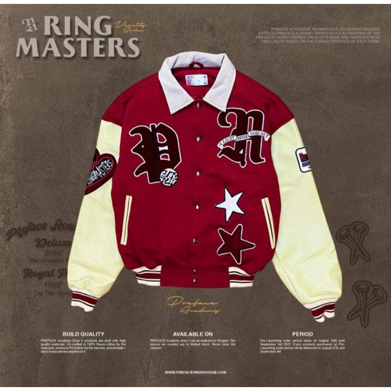 varsity jaket preface red ring masters size M