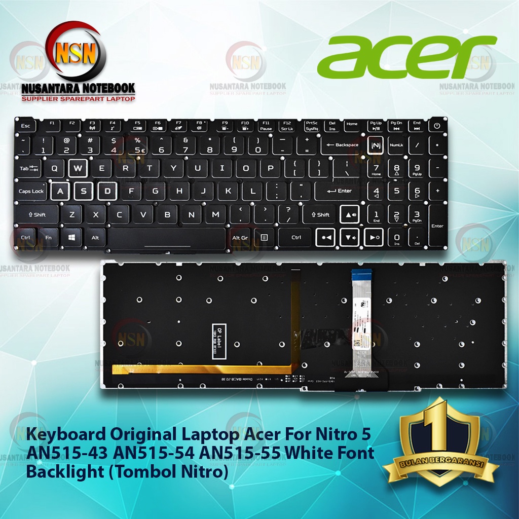 Keyboard Original Laptop Acer For NITRO 5 AN515-45-R2NQ White Font Tombol Nitro