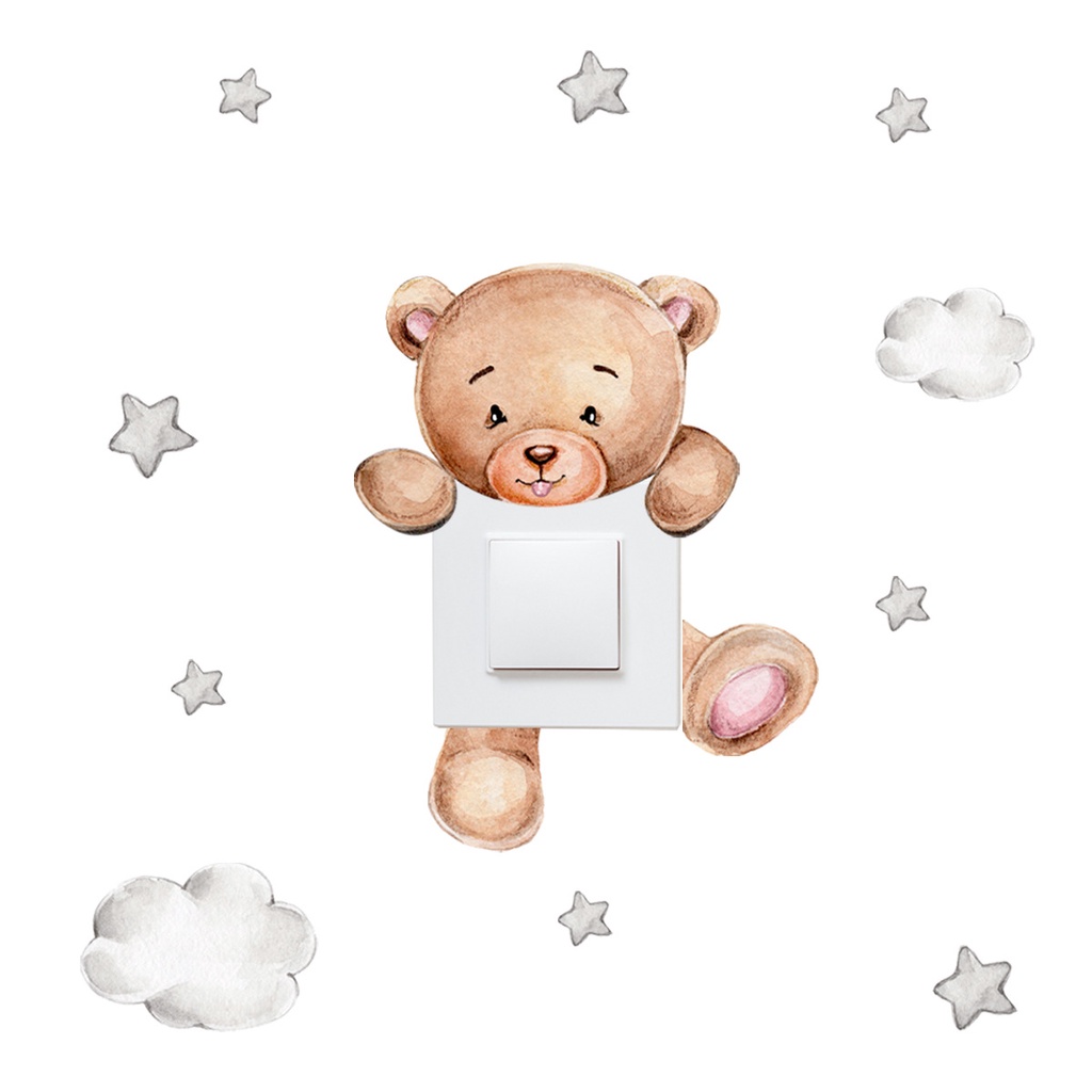 Lovely Bear Bintang Saklar Stiker Untuk Dekorasi Kamar Tidur Anak Mural Perekat Diri Dekorasi Rumah Wallpaper Lucu Dinding Decals