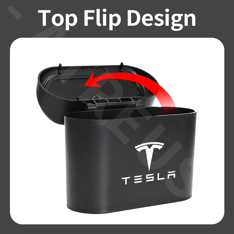 Tesla Model 3y S X Tempat Sampah Mobil Gantung Tutup Flip Dustbin Tipe Tekan Storage Box Organizer Aksesoris Mobil