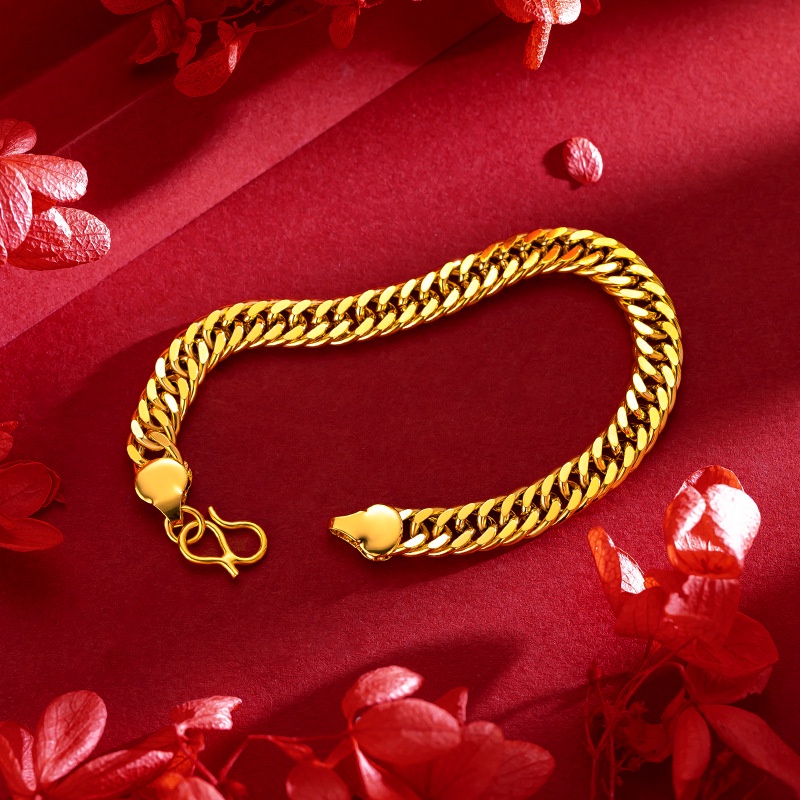Goldkingdom Perhiasan Fashion Emas Asli Kadar 375Bangkok Aksesoris Ready Stock Berlapis Emas Gelang Datar Klasik Kuba Pria Dan Wanita Rantai Dominan