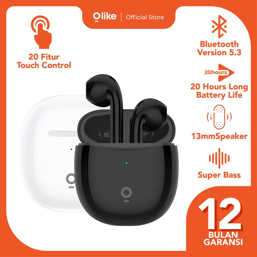 Olike headset bluetooth earphone wireless tws  hedset bloetooth  5.3 android earbuds ios 20 Hours Play Time 20 fitur Touch Control AAC SBC T101