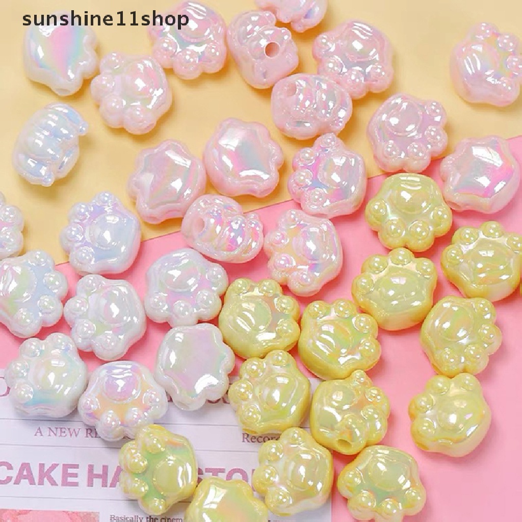 Sho 5pcs 18mm Lucu Cream Warna Ajaib Kaki Kucing Lubang Besar DIY Rantai Ponsel Manik-Manik Membuat Perhiasan N