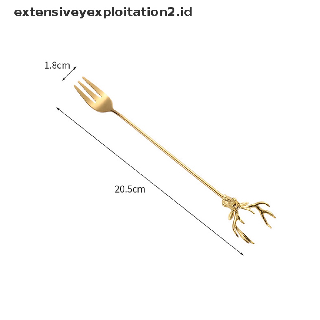 {NEW} 1pc Sendok Kue Kopi Tanduk Stainless Steel Garpu Dessert Spoon Stirring Fork.