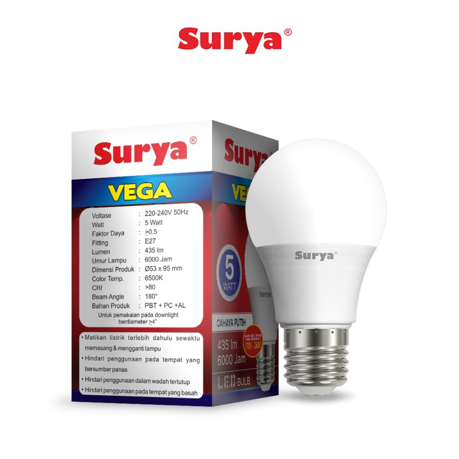 Lampu Led Bulb Surya Vega 5 Watt Cool Day Light Putih SNI Original