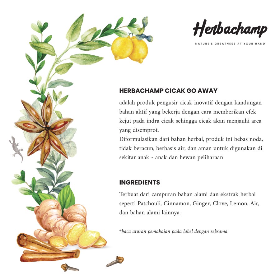 Herbachamp CICAK GO AWAY / Pengusir Cicak Alami / Spray Anti Cicak