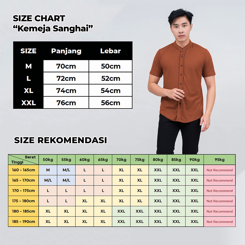 BROGUY Kemeja Pria Lengan Pendek Kerah Sanghai Casual Polos Slimfit Size M - XXL