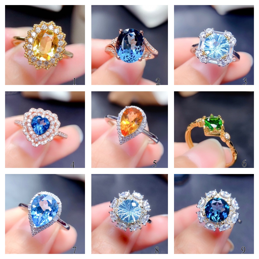 Goldkingdom Aksesoris Perhiasan Fashion Ready Stock Korea Selatan Baru Tidak Teratur Biru Laut Emerald Peridot Amethyst Dengan Berlian Cincin Kawin Yang Dapat Disesuaikan