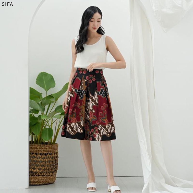 Evercloth Sifa Skirt Batik Wanita Selutut Bawahan Batik Perempuan Rok