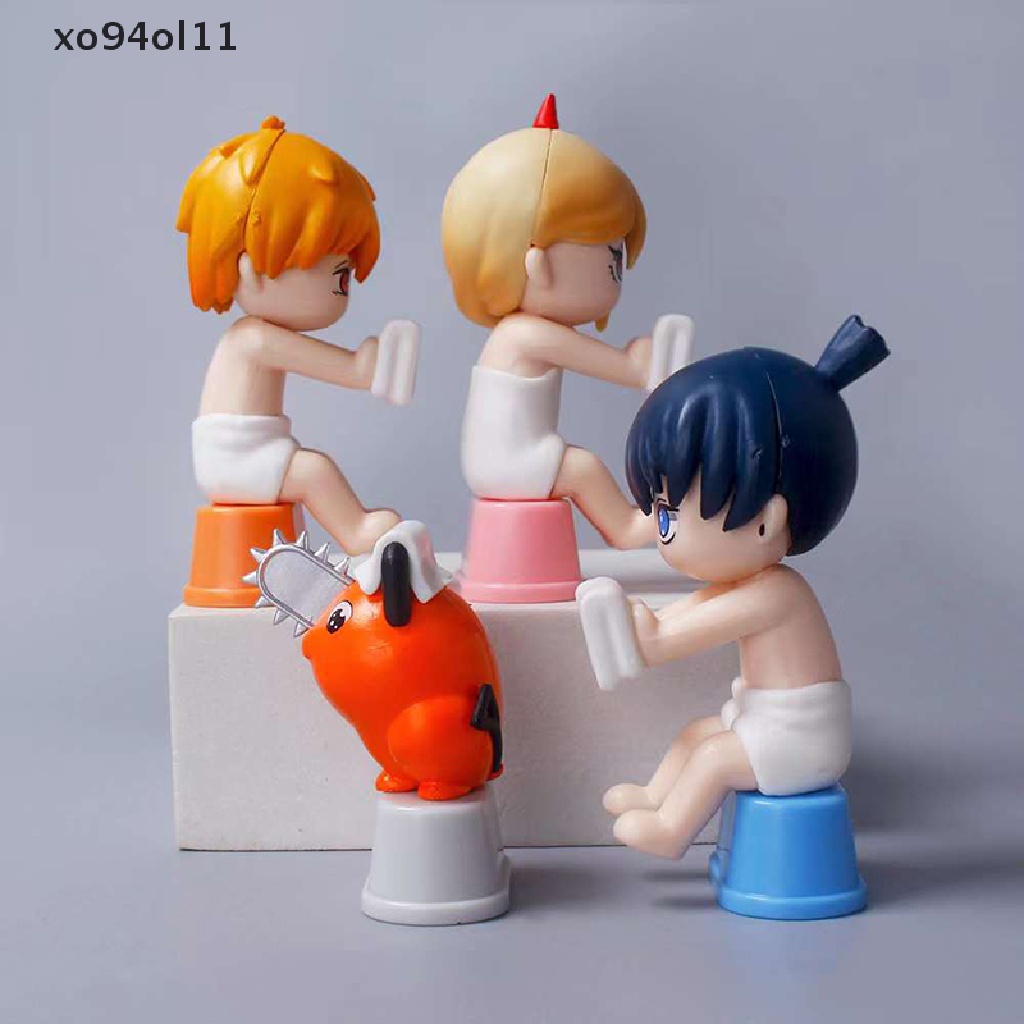 Xo 4Pcs/Set Anime Chain Man Denji Figure Kamar Mandi Gosok Belakang Q Boneka Model Mainan OL