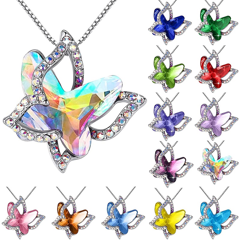 [AYBx] Baju Kaos Distro Pria Wanita Lengan Pendek Kalung Kristal Kupu-Kupu Butterfly Choker Necklace Charm Birthstone Pendant Necklace Jewelry